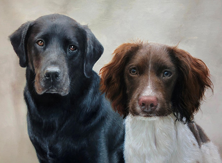 Painting of a black and brown dog