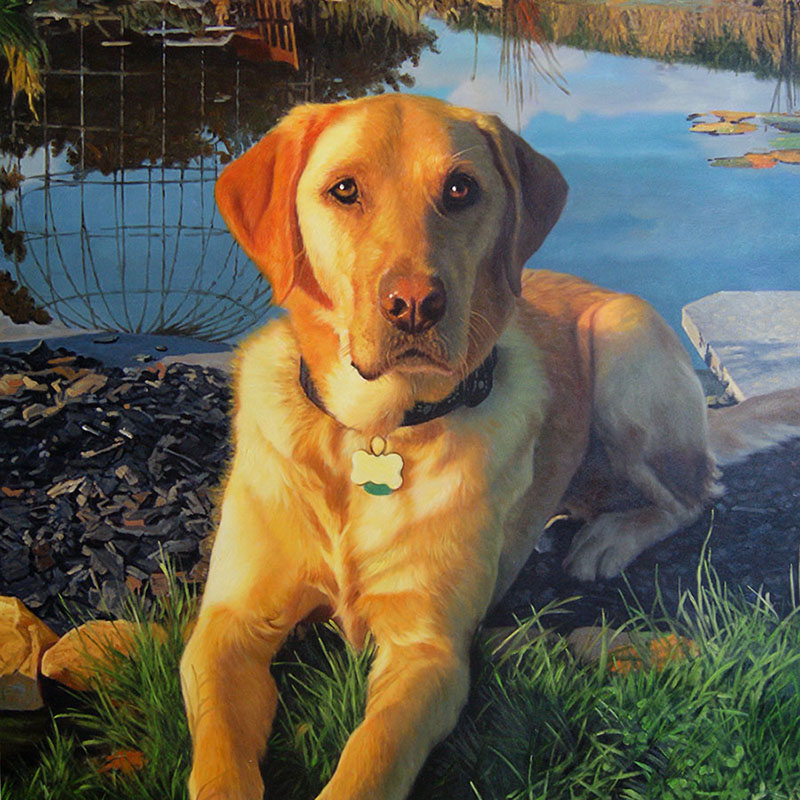 An oil painting of a golden retriever