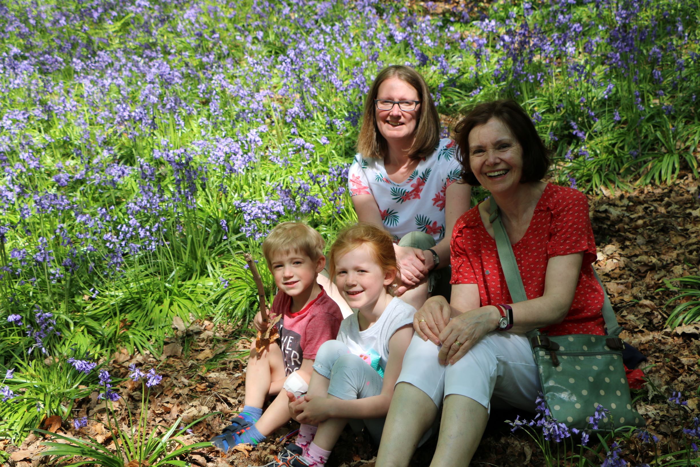 Photo of a family with bluebells