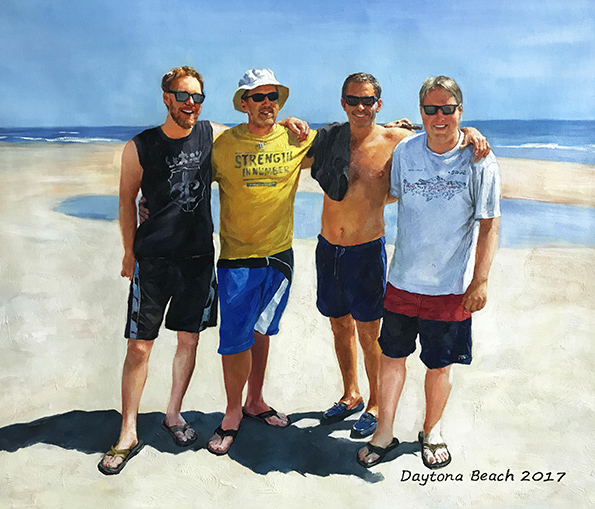 Painting of a group at the beach