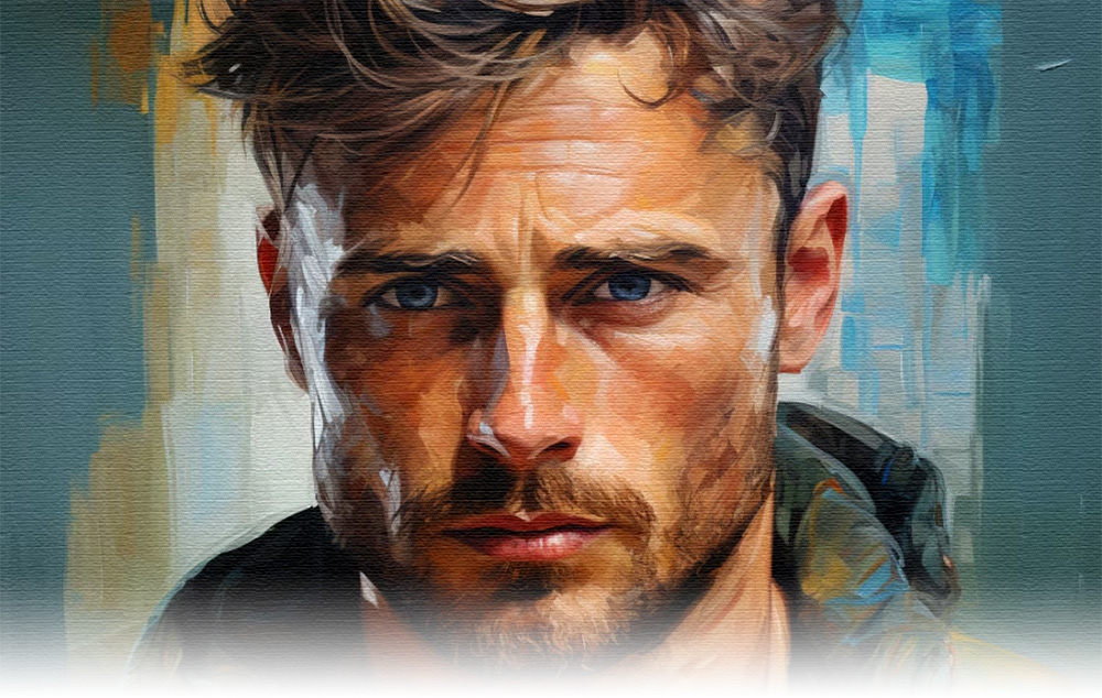 Oil painting on canvas of a man